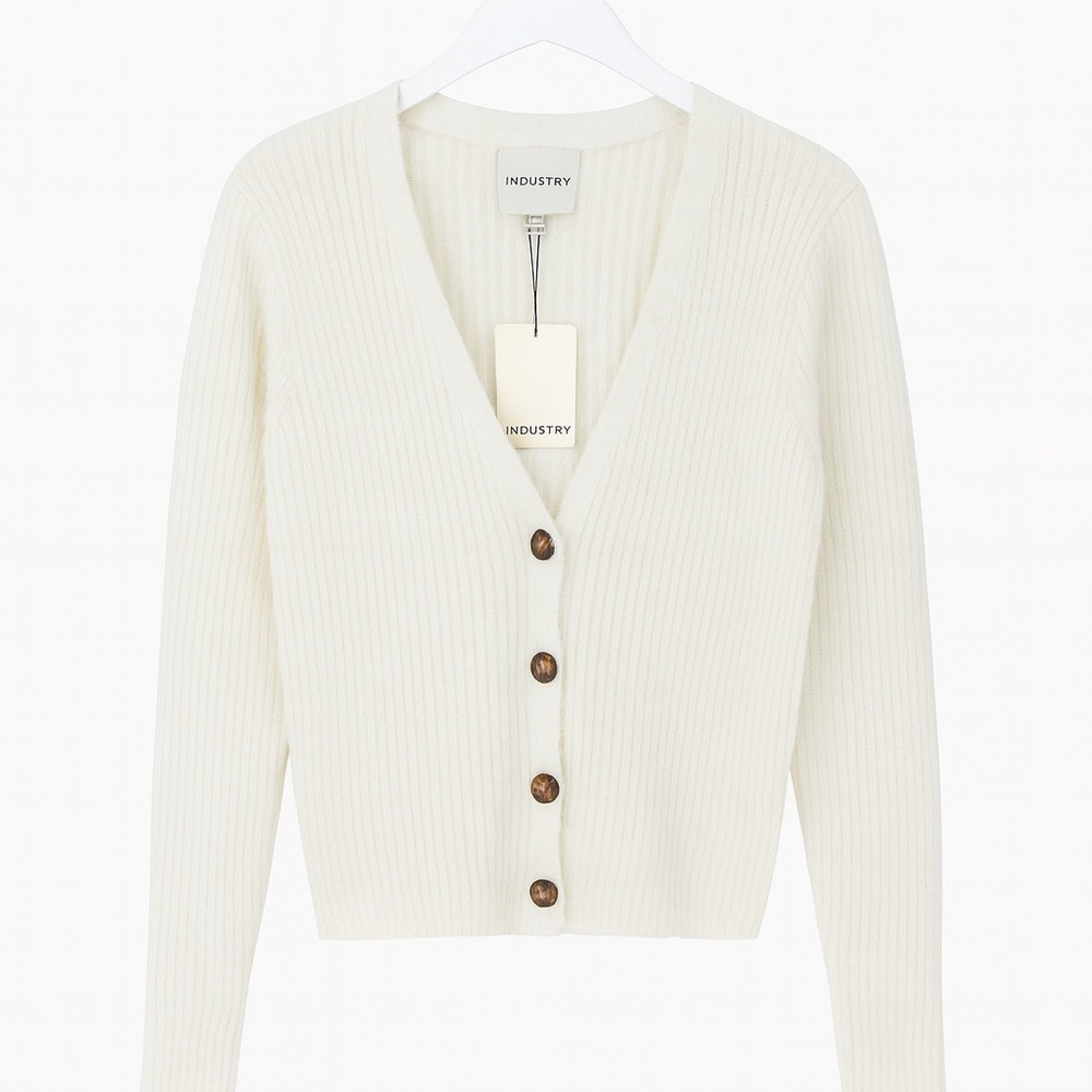NWT INDUSTRY Cream Fuzzy Knit Button-Up Cardigan Sweater, Size XL